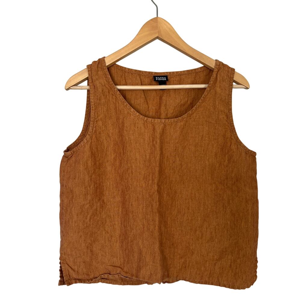 EILEEN FISHER Women's Brown Irish lLinen Sleeveless Tank Top Blouse Size M Beach
